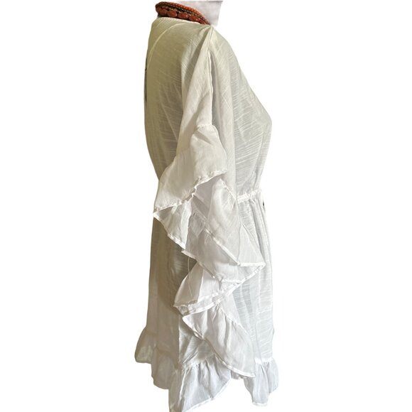 💖Club Z Collection White Ruffled Kaftan Open Front Kimono - Picture 3 of 10